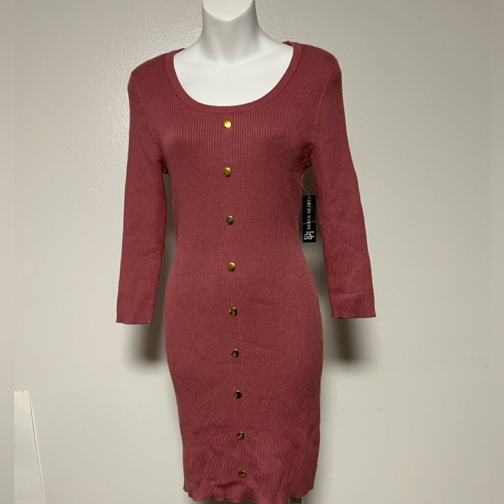 Derek Heart Women Dress Body Con 3/4 Sleeve Mauvee Size Medium, Junior Large New